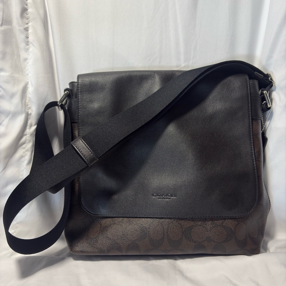 Coach Black and Brown Messenger Bag with Minimalist Design